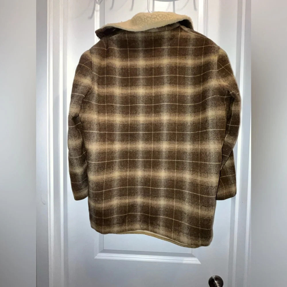 Vintage 60s Pendleton Shadow Plaid Wool Shearling Lined Coat - Picture 2 of 9